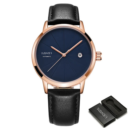 2024 OUBAOER Men Watch Automatic Mechanical Watches Bussiness Leather Strap Wristwatches Waterproof Classic Minimalist Clocks