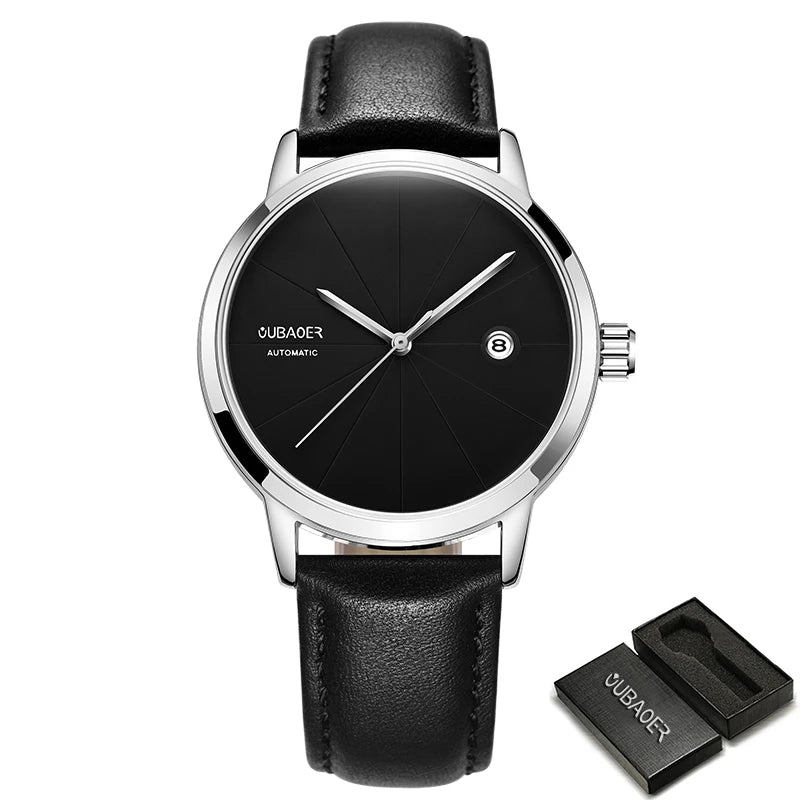 2024 OUBAOER Men Watch Automatic Mechanical Watches Bussiness Leather Strap Wristwatches Waterproof Classic Minimalist Clocks