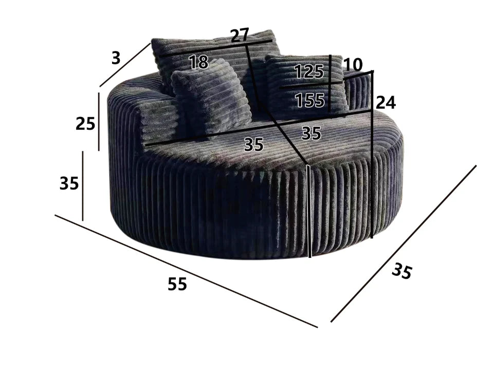 Oehome Modular Chaise Lounge Sofa 55" Oversized Corduroy Upholstered Circular 3 Pillows Deep Seat Armless Living Room