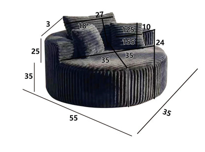 Oehome Modular Chaise Lounge Sofa 55" Oversized Corduroy Upholstered Circular 3 Pillows Deep Seat Armless Living Room