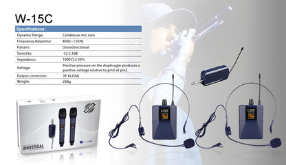 W-15C Professional Single Ear Headset Microphone Wired Gaming Headset Karaoke Wireless Microphone