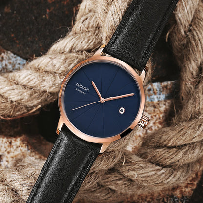 2024 OUBAOER Men Watch Automatic Mechanical Watches Bussiness Leather Strap Wristwatches Waterproof Classic Minimalist Clocks