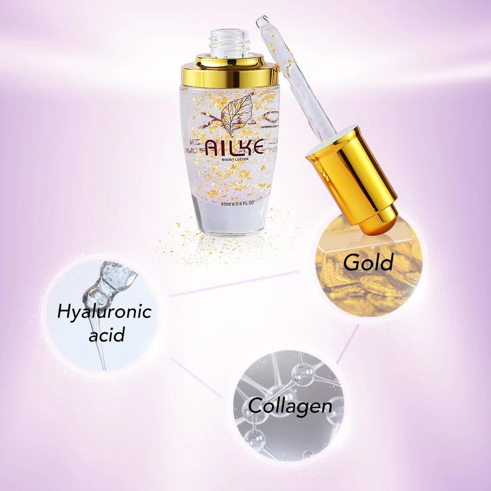 AILKE 24k Gold Face Serum, Facial Collagen Whitening Moisturizing Essence, Anti Spots ,With Acido Hialuronico, Women Skin Care