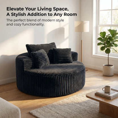 Oehome Modular Chaise Lounge Sofa 55" Oversized Corduroy Upholstered Circular 3 Pillows Deep Seat Armless Living Room