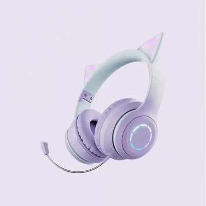 Luminous Led Light Gradient Cute Cat Ears BT029C Headband Wireless Headphone Foldable Gaming Headset Headphones With Microphone
