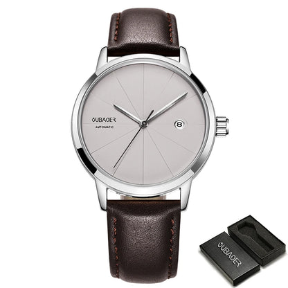 2024 OUBAOER Men Watch Automatic Mechanical Watches Bussiness Leather Strap Wristwatches Waterproof Classic Minimalist Clocks