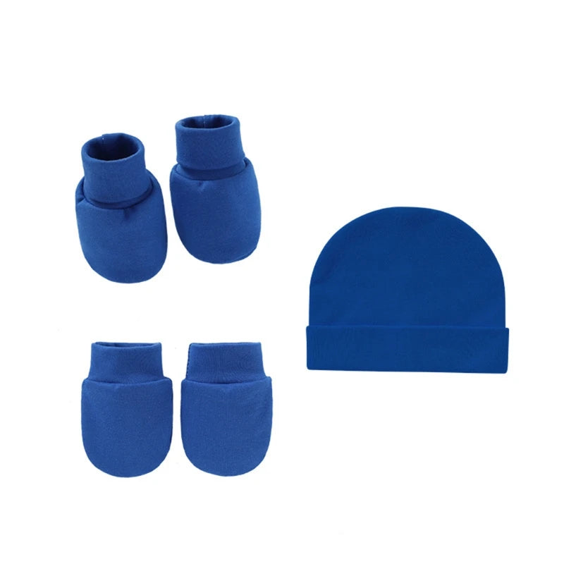 Baby Anti Scratching Soft Cotton Gloves+Hat+Foot Cover Set Newborn Mittens Socks Beanies Cap Kit for Infants Shower Gifts H3CD