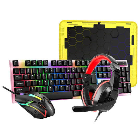 4 in 1 PC Gamer Value rainbow Backlit Keyboard with Colorful Backlit Mouse Adn Large Size Mousepad and Gaming Headset