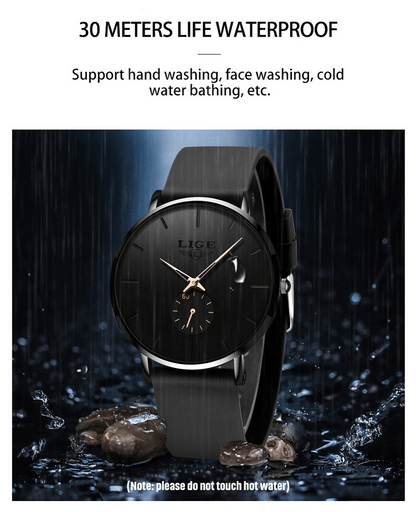 LIGE Fashion Simple Men Watch Silicone Strap 30M Waterproof Quartz Wrist Watch for Men Ultrathin Black Dial Watches reloj hombre