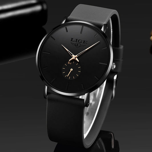 LIGE Fashion Simple Men Watch Silicone Strap 30M Waterproof Quartz Wrist Watch for Men Ultrathin Black Dial Watches reloj hombre