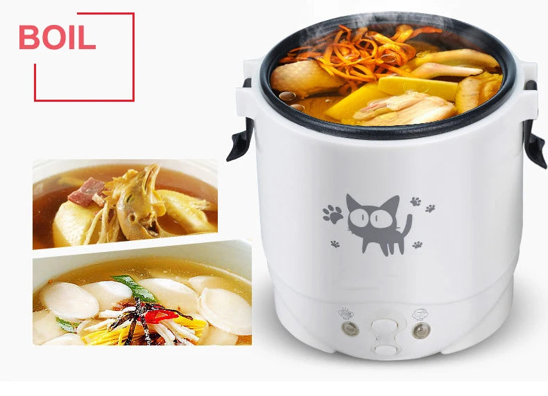 1L Car Mini Rice Cooker Multi-function Electric Water Food Heater Machine Lunch Box Warmer 2 Persons For Home Car SUV Truck