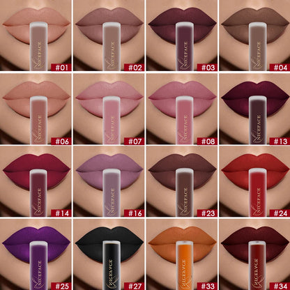 NICEFACE Lip Gloss Waterproof Matte Liquid Lipstick Long Lasting Velvet Lipgloss Tint Tube Nude Pigment Lip Makeup Cosmetics