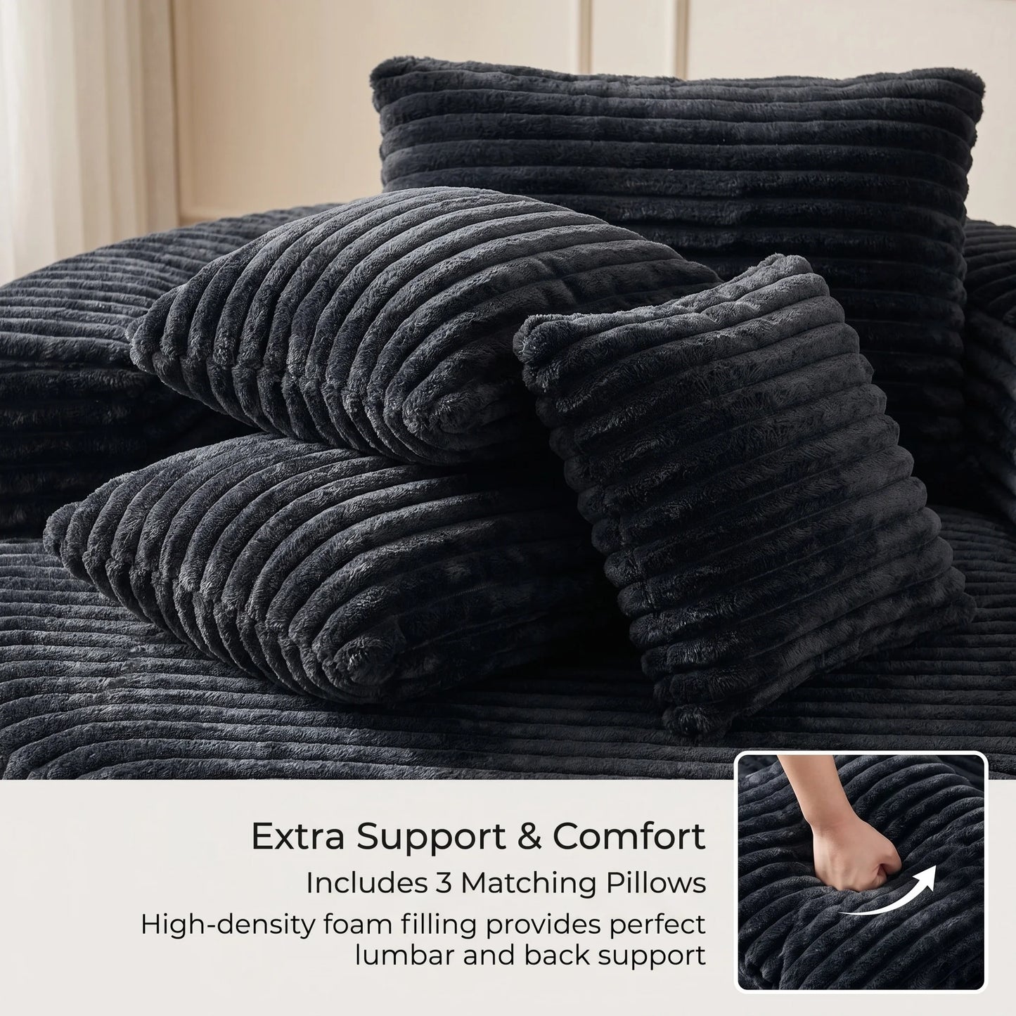 Oehome Modular Chaise Lounge Sofa 55" Oversized Corduroy Upholstered Circular 3 Pillows Deep Seat Armless Living Room