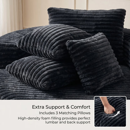 Oehome Modular Chaise Lounge Sofa 55" Oversized Corduroy Upholstered Circular 3 Pillows Deep Seat Armless Living Room