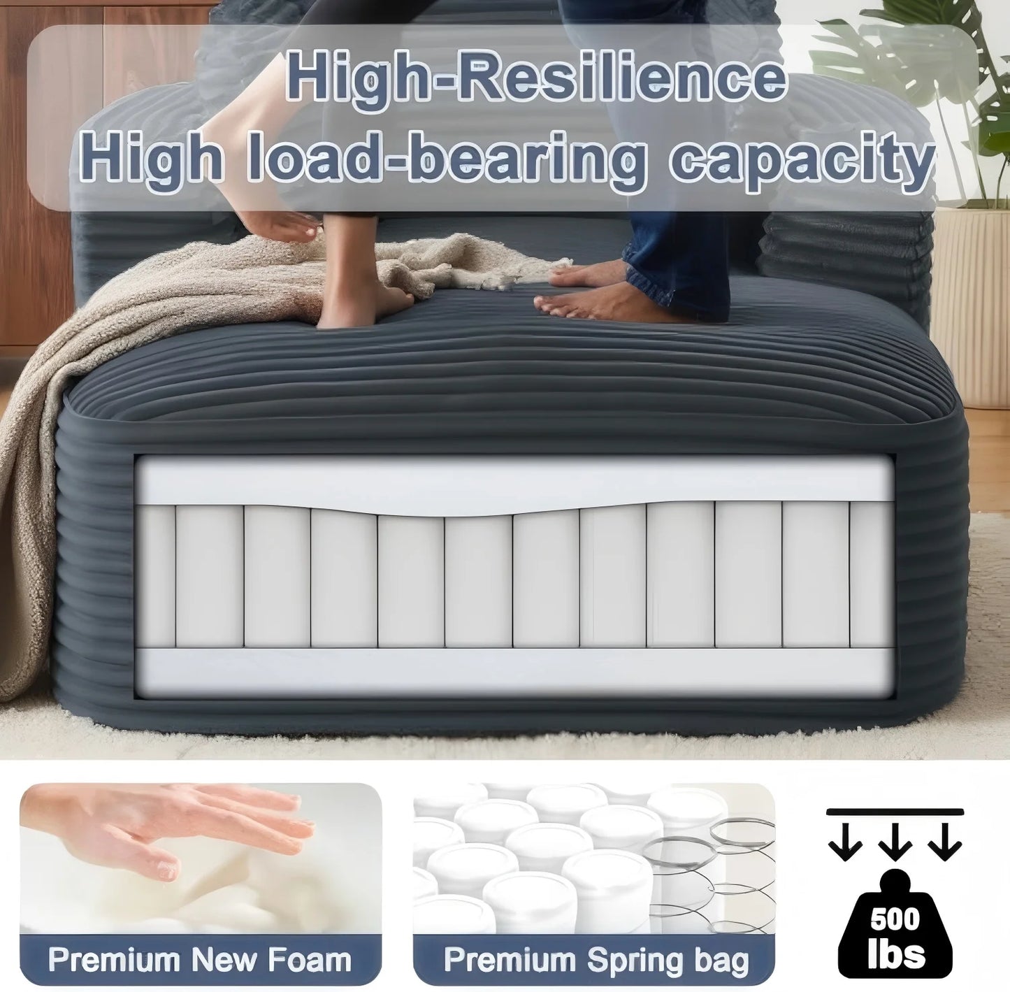 Unisofa Nordic Style Modern Convertible Extendable Lazy Compression Spring Fabric Sofa in Box Frameless Foam Boneless
