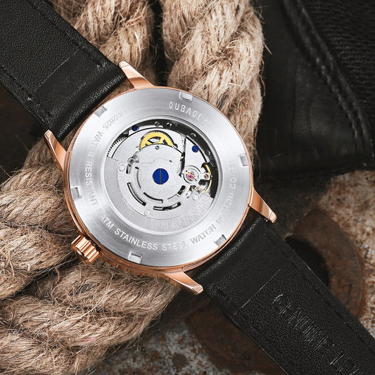 2024 OUBAOER Men Watch Automatic Mechanical Watches Bussiness Leather Strap Wristwatches Waterproof Classic Minimalist Clocks