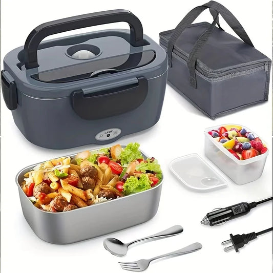 2025 Newest Black Electric Lunch Box Fast Heating Leakproof Design Stainless Steel Plastic for Household Car Use for Outdoor
