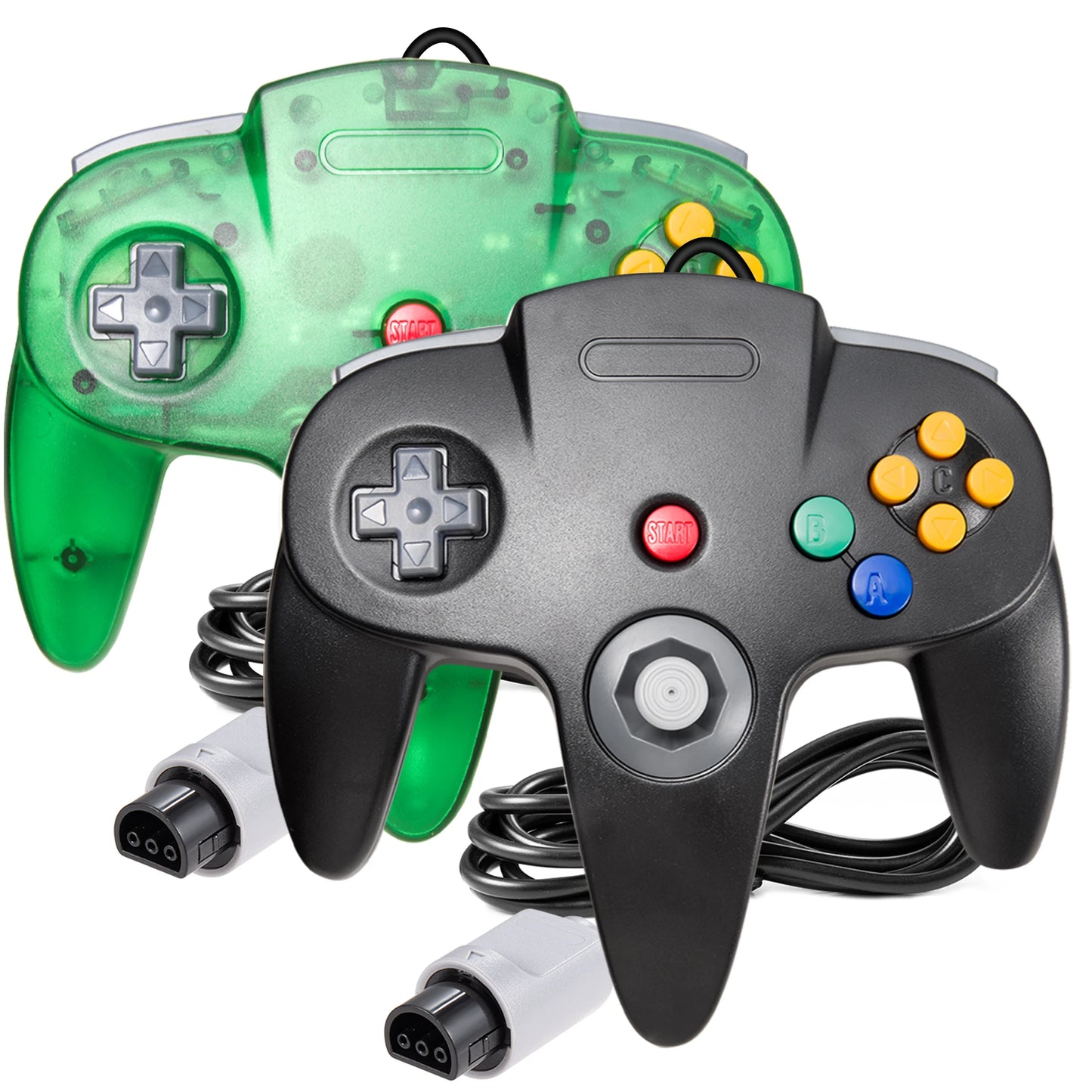 2Pcs Classic N64 Wired Remote Joystick Retra Gamepad Controller Compatible with N64 System Console (Black+Green)