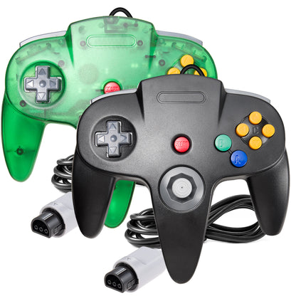 2Pcs Classic N64 Wired Remote Joystick Retra Gamepad Controller Compatible with N64 System Console (Black+Green)