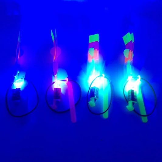 Bamboo Dragonfly with Light Shooting Rocket Flying Parachute Sky UFO Outdoor Night Game Toy for Kid Children