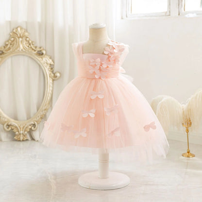 HETISO Baby Girls 1st Birthday Baptism Dress Kids Princess Wedding Party Ball Gowns for New Year 3D Butterfly Mesh - Merit Sell