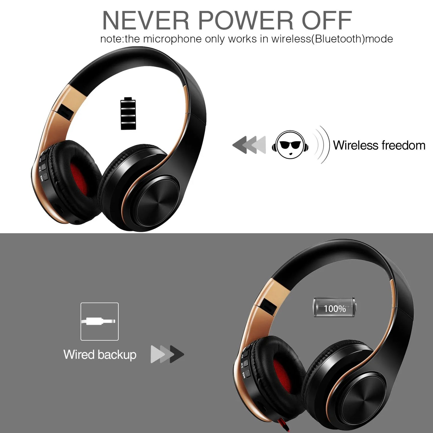 HIFI Stereo Earphones Bluetooth Headphone Music Headset FM and Support SD Card with Mic for Mobile Xiaomi Iphone Sumsamg Tablet - Merit Sell