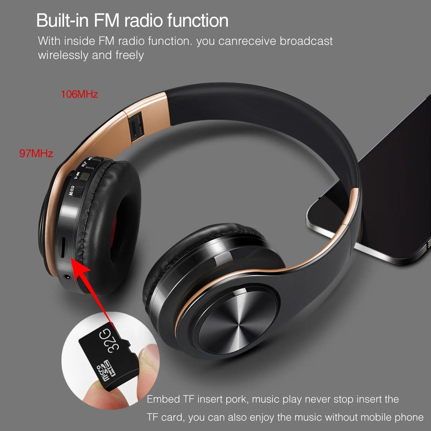HIFI Stereo Earphones Bluetooth Headphone Music Headset FM and Support SD Card with Mic for Mobile Xiaomi Iphone Sumsamg Tablet - Merit Sell
