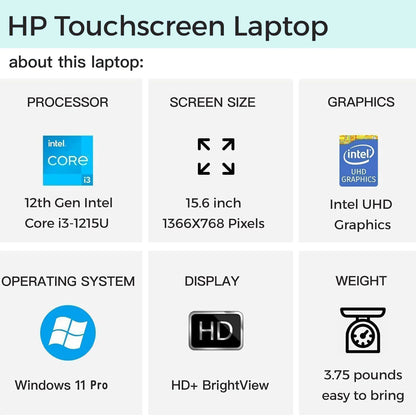 HP 2024 Business Laptop, 15.6" Touchscreen Laptop, Intel Core i3-1215U, Up To 64GB RAM Up to 2TB SSD, Intel UHD Graphics, Silver - Merit Sell