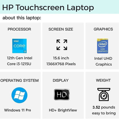 HP 2024 Newest Business Laptop,15.6" Touchscreen Laptop,Intel Core i3-1215U,Up to 64GB RAM,2TB SSD,Intel UHD Graphics,Win 11 Pro - Merit Sell