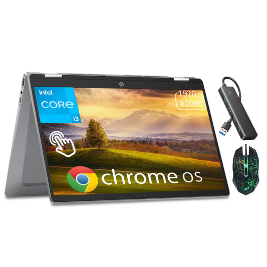 HP Chromebook Plus x360 for Student & Business, 14" 2 in 1 FHD Touchscreen Laptop, Intel 8-Core i3-N305, 8GB RAM, 256GB UFS - Merit Sell