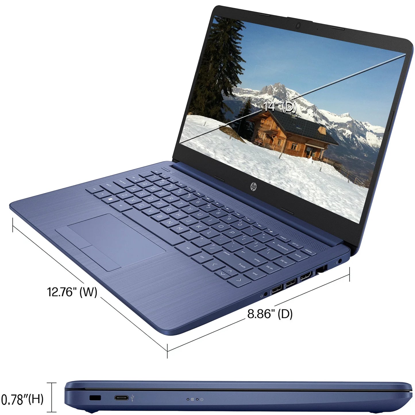 HP Newest 14" Business Laptop,Ultral Light Laptops,Intel Celeron N4120,16GB RAM,64GB eMMC,1-Year Office 365,Win 11 S,Royal Blue - Merit Sell