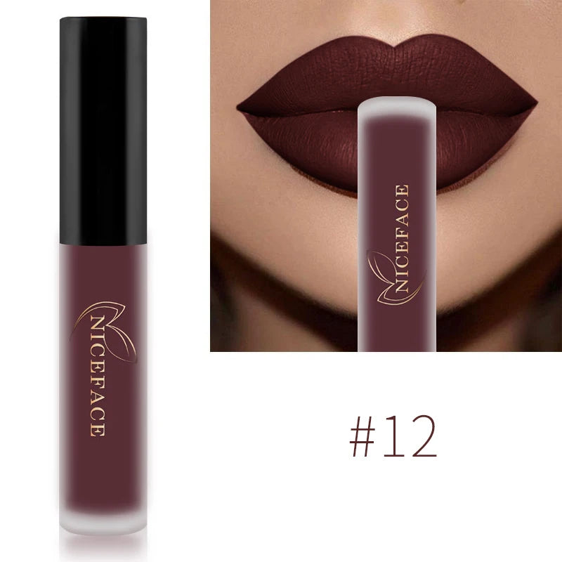 NICEFACE Lip Gloss Waterproof Matte Liquid Lipstick Long Lasting Velvet Lipgloss Tint Tube Nude Pigment Lip Makeup Cosmetics