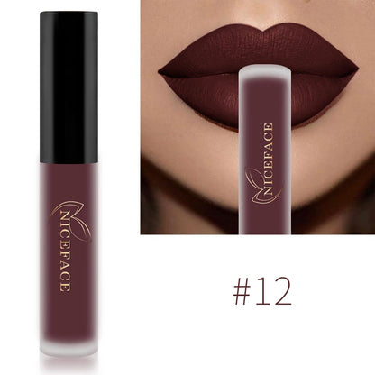 NICEFACE Lip Gloss Waterproof Matte Liquid Lipstick Long Lasting Velvet Lipgloss Tint Tube Nude Pigment Lip Makeup Cosmetics