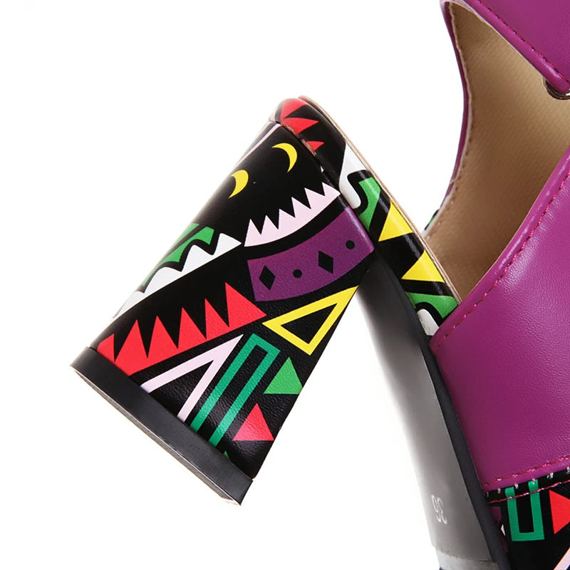 Women Stylish Print Sandals Boots Peep Toe Buckle Strap Summer High Heel Gladiator Shoes Woman Yellow Green sandalias mujer 2025