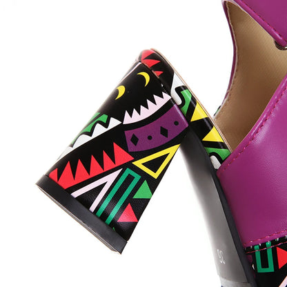 Women Stylish Print Sandals Boots Peep Toe Buckle Strap Summer High Heel Gladiator Shoes Woman Yellow Green sandalias mujer 2025