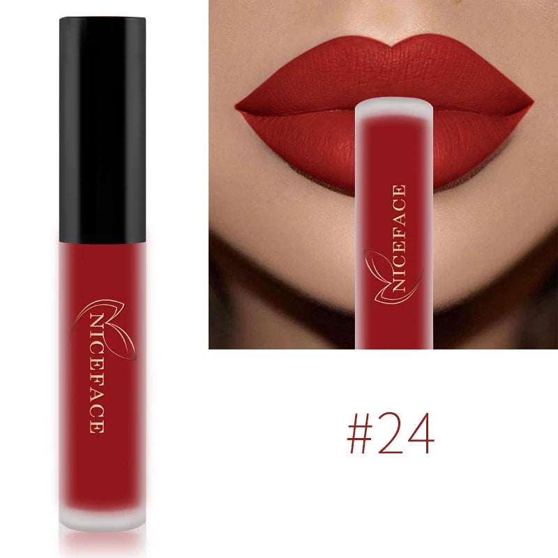 NICEFACE Lip Gloss Waterproof Matte Liquid Lipstick Long Lasting Velvet Lipgloss Tint Tube Nude Pigment Lip Makeup Cosmetics