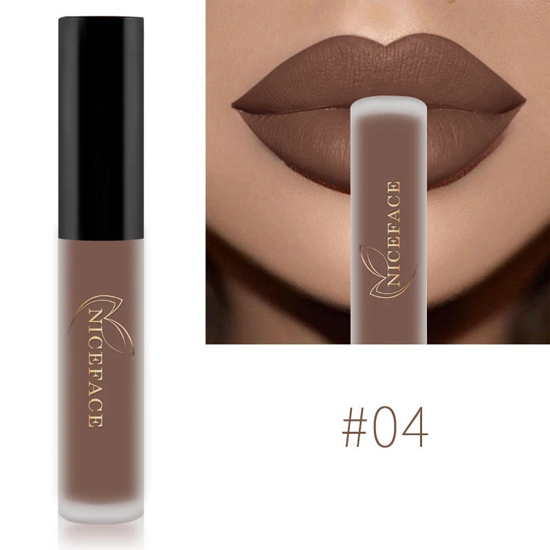 NICEFACE Lip Gloss Waterproof Matte Liquid Lipstick Long Lasting Velvet Lipgloss Tint Tube Nude Pigment Lip Makeup Cosmetics