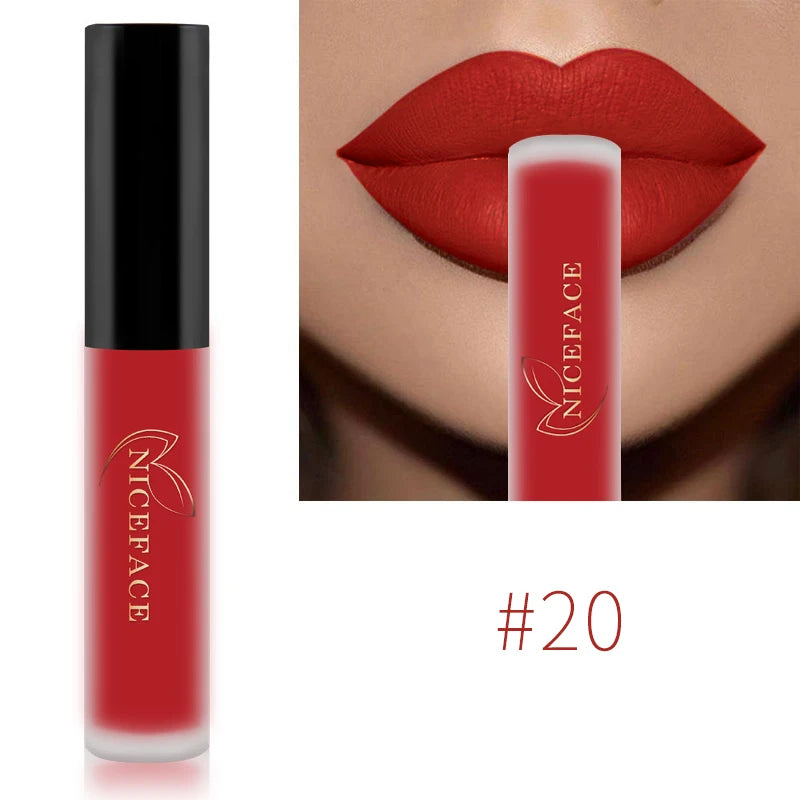 NICEFACE Lip Gloss Waterproof Matte Liquid Lipstick Long Lasting Velvet Lipgloss Tint Tube Nude Pigment Lip Makeup Cosmetics