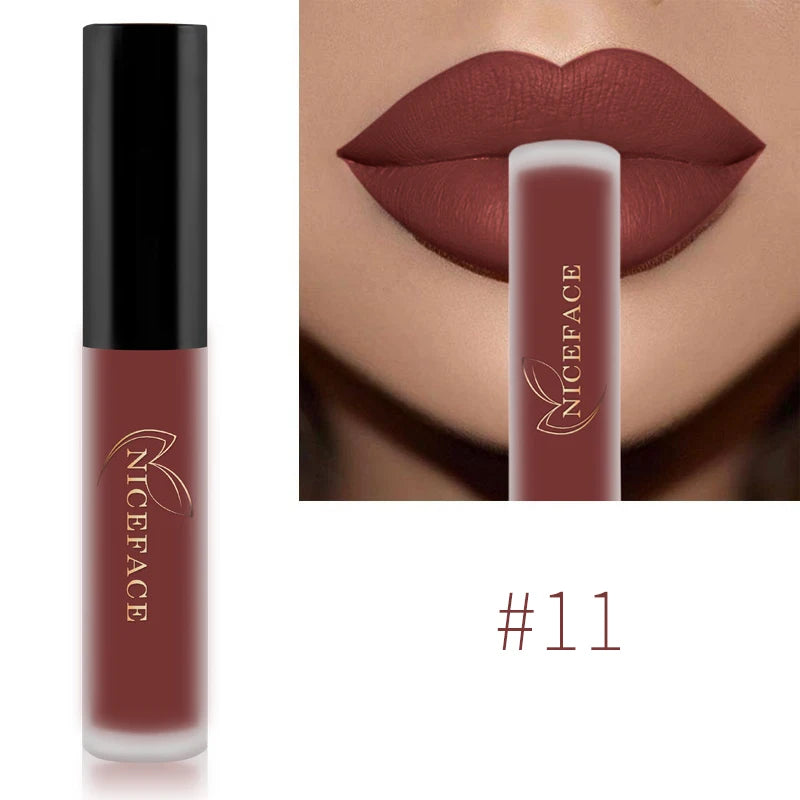 NICEFACE Lip Gloss Waterproof Matte Liquid Lipstick Long Lasting Velvet Lipgloss Tint Tube Nude Pigment Lip Makeup Cosmetics