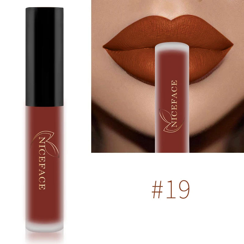 NICEFACE Lip Gloss Waterproof Matte Liquid Lipstick Long Lasting Velvet Lipgloss Tint Tube Nude Pigment Lip Makeup Cosmetics