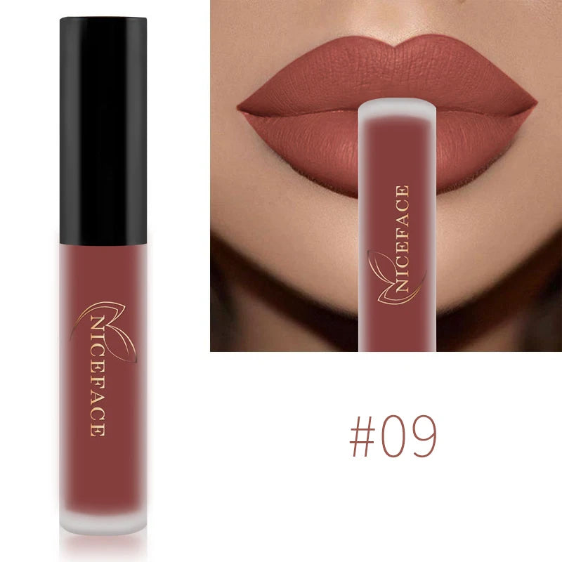 NICEFACE Lip Gloss Waterproof Matte Liquid Lipstick Long Lasting Velvet Lipgloss Tint Tube Nude Pigment Lip Makeup Cosmetics