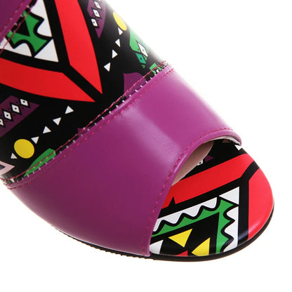 Women Stylish Print Sandals Boots Peep Toe Buckle Strap Summer High Heel Gladiator Shoes Woman Yellow Green sandalias mujer 2025