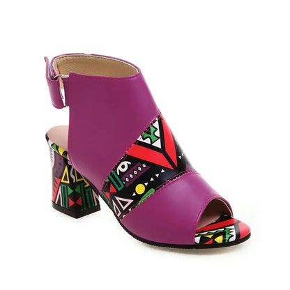Women Stylish Print Sandals Boots Peep Toe Buckle Strap Summer High Heel Gladiator Shoes Woman Yellow Green sandalias mujer 2025