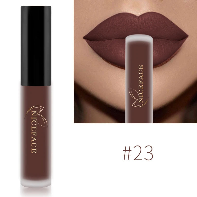 NICEFACE Lip Gloss Waterproof Matte Liquid Lipstick Long Lasting Velvet Lipgloss Tint Tube Nude Pigment Lip Makeup Cosmetics