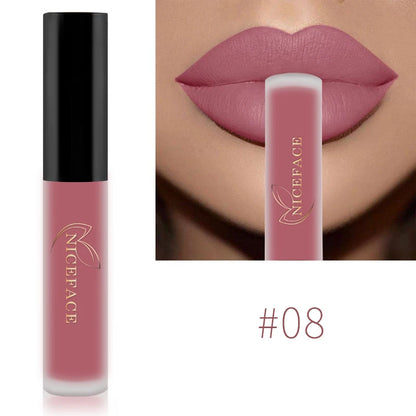 NICEFACE Lip Gloss Waterproof Matte Liquid Lipstick Long Lasting Velvet Lipgloss Tint Tube Nude Pigment Lip Makeup Cosmetics