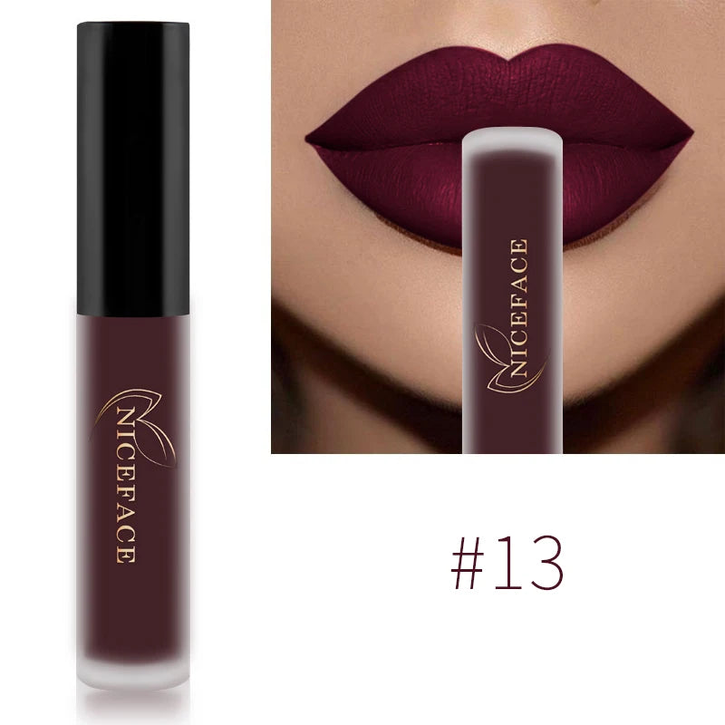 NICEFACE Lip Gloss Waterproof Matte Liquid Lipstick Long Lasting Velvet Lipgloss Tint Tube Nude Pigment Lip Makeup Cosmetics