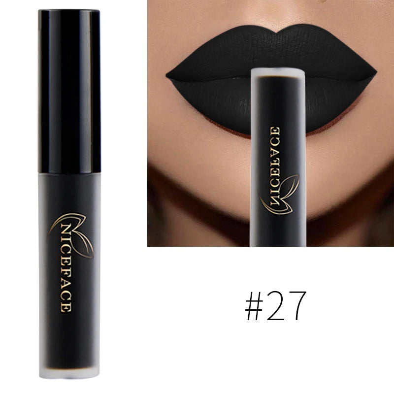 NICEFACE Lip Gloss Waterproof Matte Liquid Lipstick Long Lasting Velvet Lipgloss Tint Tube Nude Pigment Lip Makeup Cosmetics
