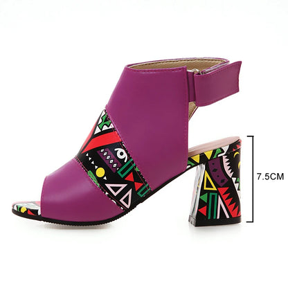 Women Stylish Print Sandals Boots Peep Toe Buckle Strap Summer High Heel Gladiator Shoes Woman Yellow Green sandalias mujer 2025