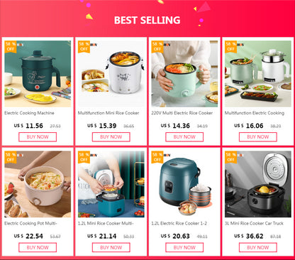 1L Car Mini Rice Cooker Multi-function Electric Water Food Heater Machine Lunch Box Warmer 2 Persons For Home Car SUV Truck