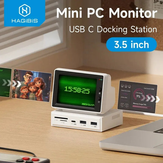 Hagibis 3.5inch IPS Mini Screen AIDA64 Mini PC CPU RAM HDD Data Monitor Display Sub Screen with USB C Hub for Laptop PC MacBook - Merit Sell